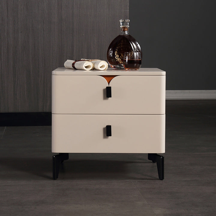 Table de chevet en MDF E1 écologique - Style minimaliste moderne, table de chevet rectangulaire à 2 tiroirs pour chambre à coucher 