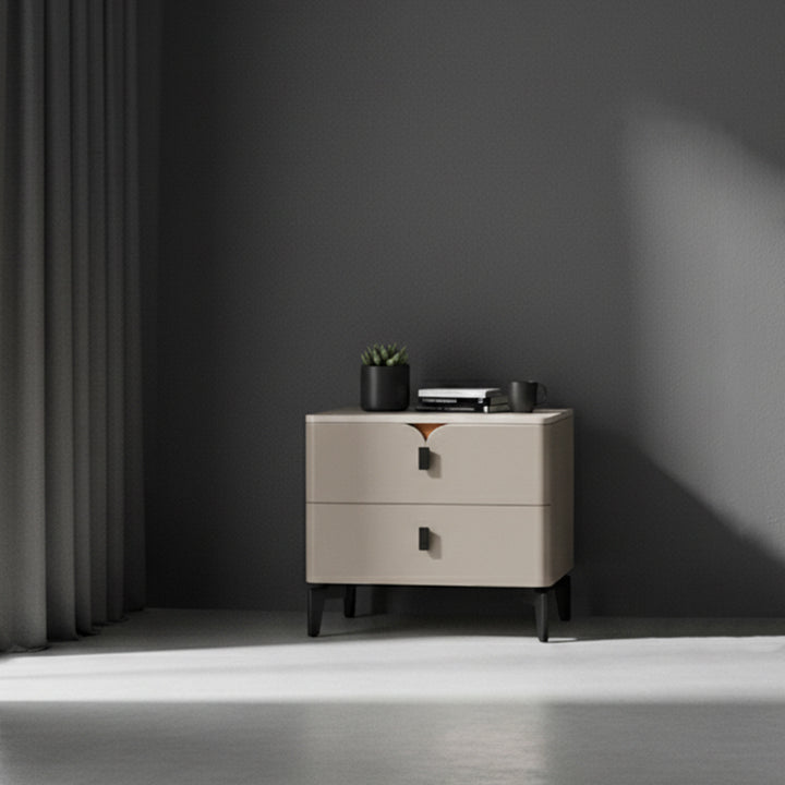 Table de chevet en MDF E1 écologique - Style minimaliste moderne, table de chevet rectangulaire à 2 tiroirs pour chambre à coucher 
