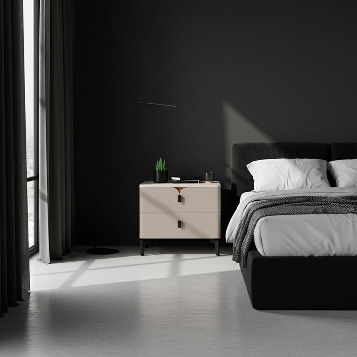 Table de chevet en MDF E1 écologique - Style minimaliste moderne, table de chevet rectangulaire à 2 tiroirs pour chambre à coucher 