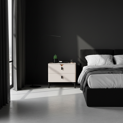 Eco-Friendly E1 Grade MDF Nightstand - Modern Minimalist Style Rectangular Bedside Table 2-Drawer For Bedroom