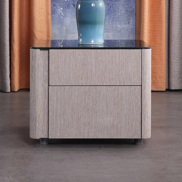 Table de nuit au style élégant et au rangement sans effort - Plateau en verre trempé et table d'appoint à ouverture par pression à 2 tiroirs pour la chambre 