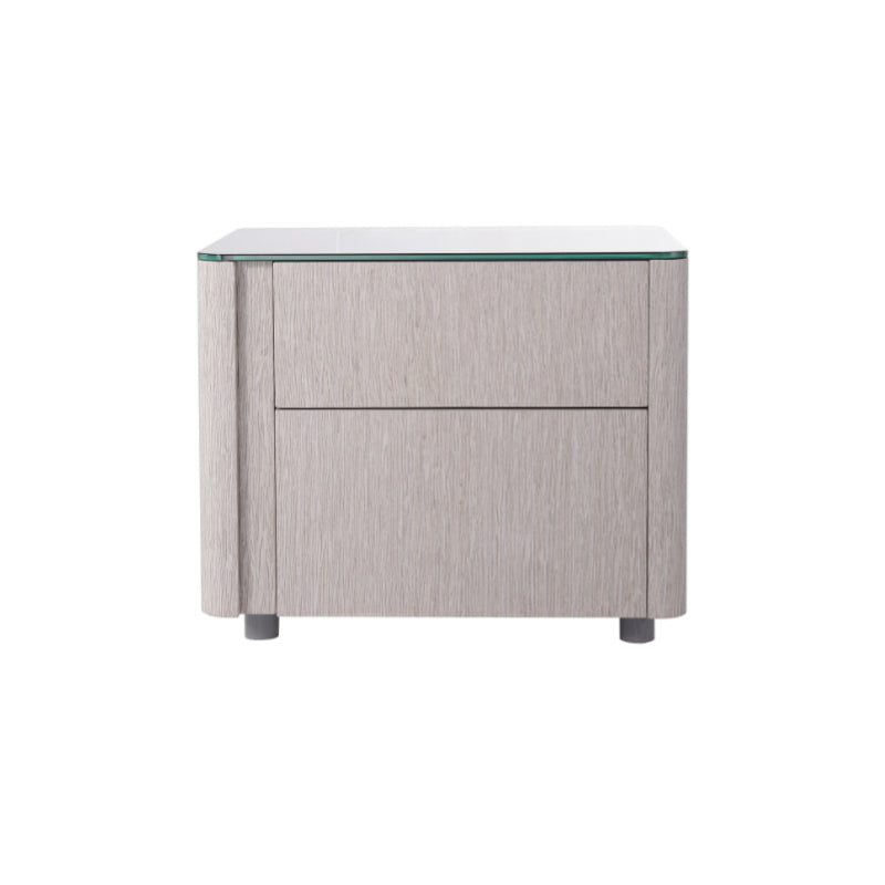 Sleek Style & Effortless Storage Nightstand - Tempered Glass Top & Push-to-Open Bedside Table 2-Drawer For Bedroom