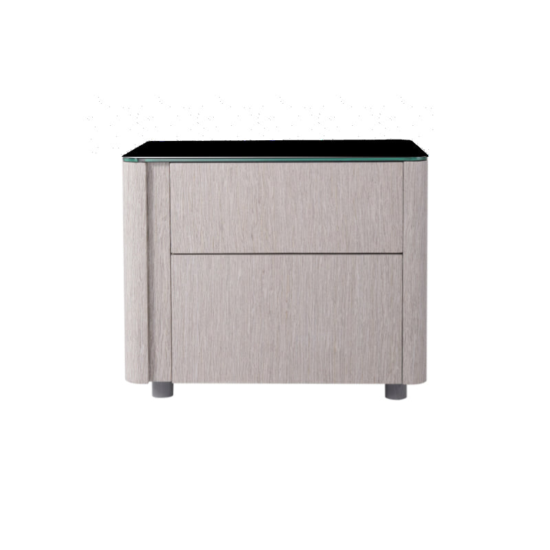 Mesita de noche de estilo elegante y almacenamiento sin esfuerzo - Encimera de vidrio templado y mesa de noche con dos cajones con apertura por presión para el dormitorio 