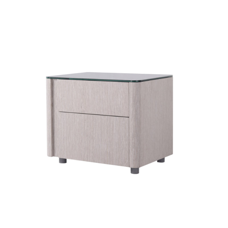 Sleek Style & Effortless Storage Nightstand - Tempered Glass Top & Push-to-Open Bedside Table 2-Drawer For Bedroom