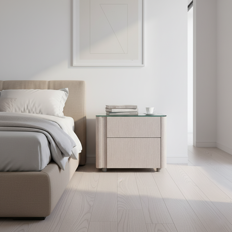 Sleek Style & Effortless Storage Nightstand - Tempered Glass Top & Push-to-Open Bedside Table 2-Drawer For Bedroom