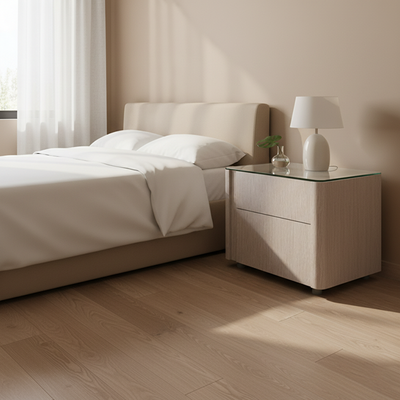 Sleek Style & Effortless Storage Nightstand - Tempered Glass Top & Push-to-Open Bedside Table 2-Drawer For Bedroom