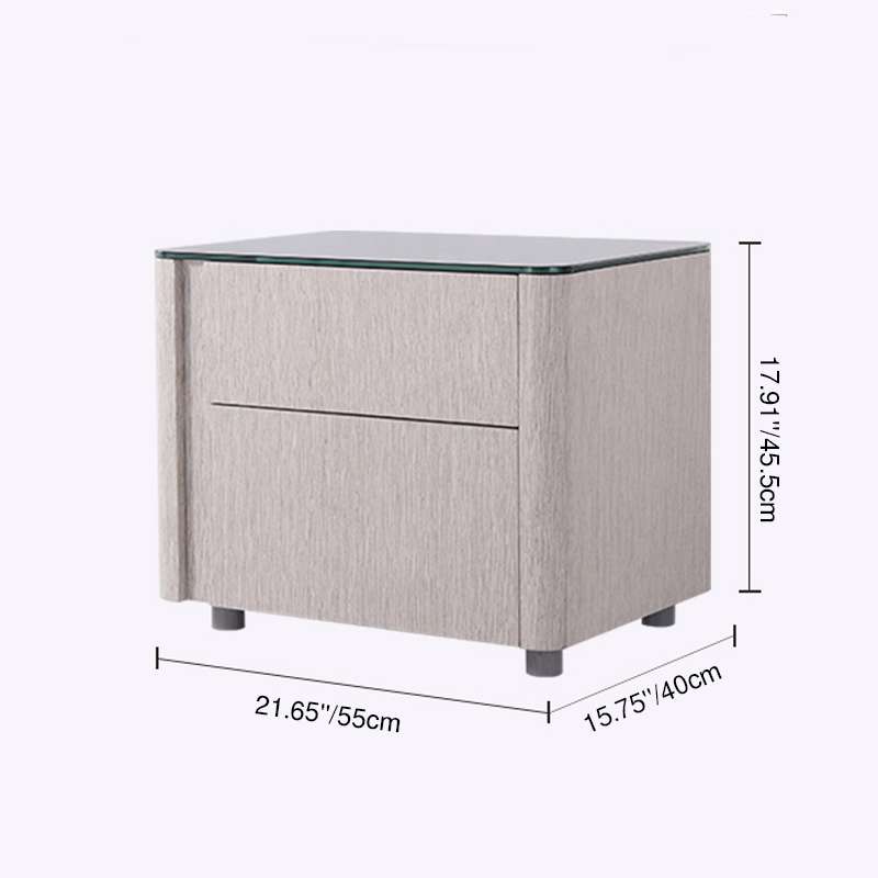 Sleek Style & Effortless Storage Nightstand - Tempered Glass Top & Push-to-Open Bedside Table 2-Drawer For Bedroom