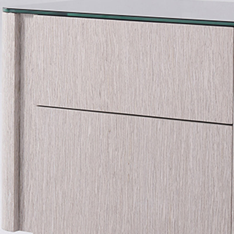 Sleek Style & Effortless Storage Nightstand - Tempered Glass Top & Push-to-Open Bedside Table 2-Drawer For Bedroom