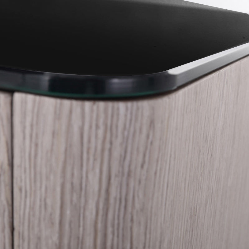 Mesita de noche de estilo elegante y almacenamiento sin esfuerzo - Encimera de vidrio templado y mesa de noche con dos cajones con apertura por presión para el dormitorio 