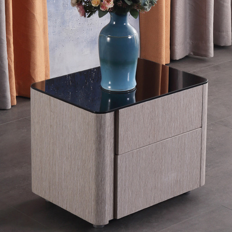 Sleek Style & Effortless Storage Nightstand - Tempered Glass Top & Push-to-Open Bedside Table 2-Drawer For Bedroom