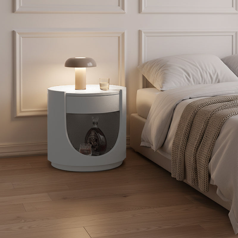 Table de nuit ronde de style scandinave - Magie de rangement optimisant l’espace, table de chevet 1 tiroir pour chambre à coucher 