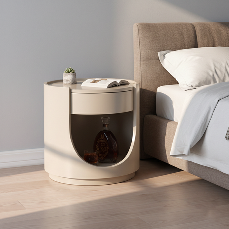 Scandinavian Style Round Nightstand - Space-Maximizing Storage Magic Bedside Table 1-Drawer For Bedroom