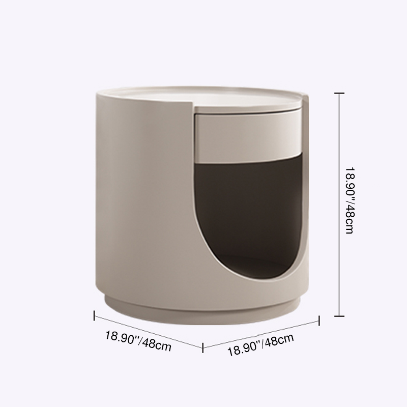 Scandinavian Style Round Nightstand - Space-Maximizing Storage Magic Bedside Table 1-Drawer For Bedroom