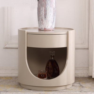 Scandinavian Style Round Nightstand - Space-Maximizing Storage Magic Bedside Table 1-Drawer For Bedroom