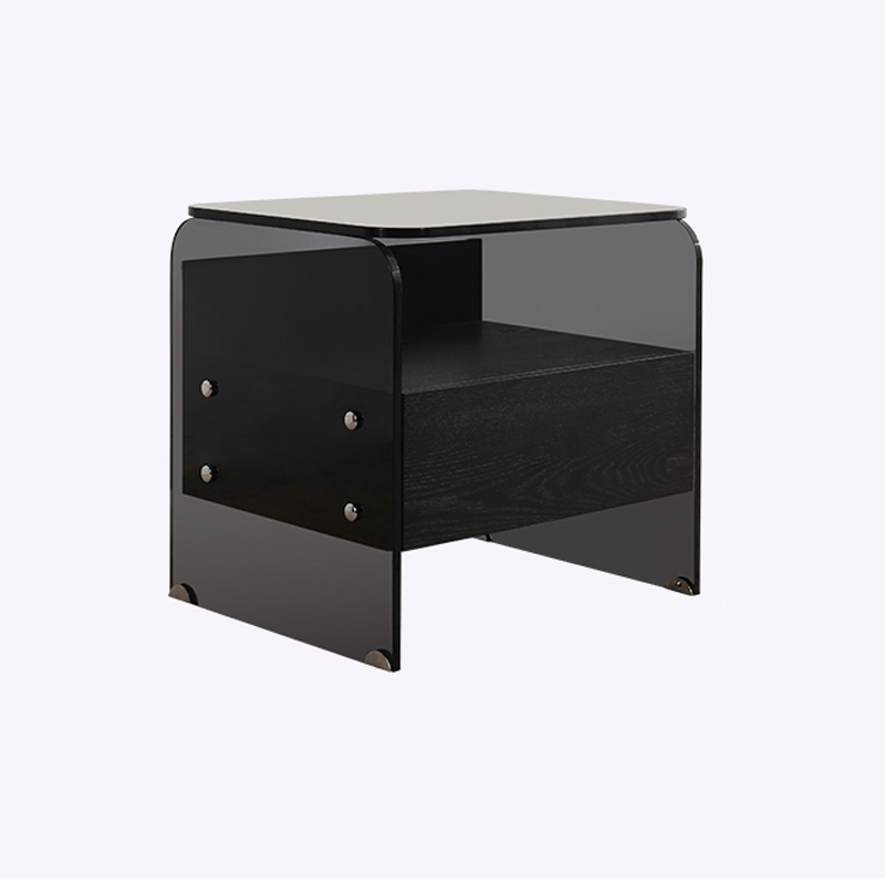 Maximize Storage Industrial Nightstand - Scratch-Resistant Tempered Glass Bedside Table 1-Drawer For Bedroom & Living Room