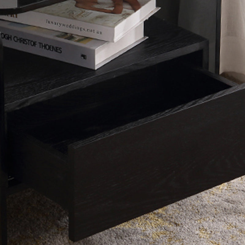 Maximize Storage Industrial Nightstand - Scratch-Resistant Tempered Glass Bedside Table 1-Drawer For Bedroom & Living Room