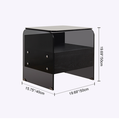 Maximize Storage Industrial Nightstand - Scratch-Resistant Tempered Glass Bedside Table 1-Drawer For Bedroom & Living Room