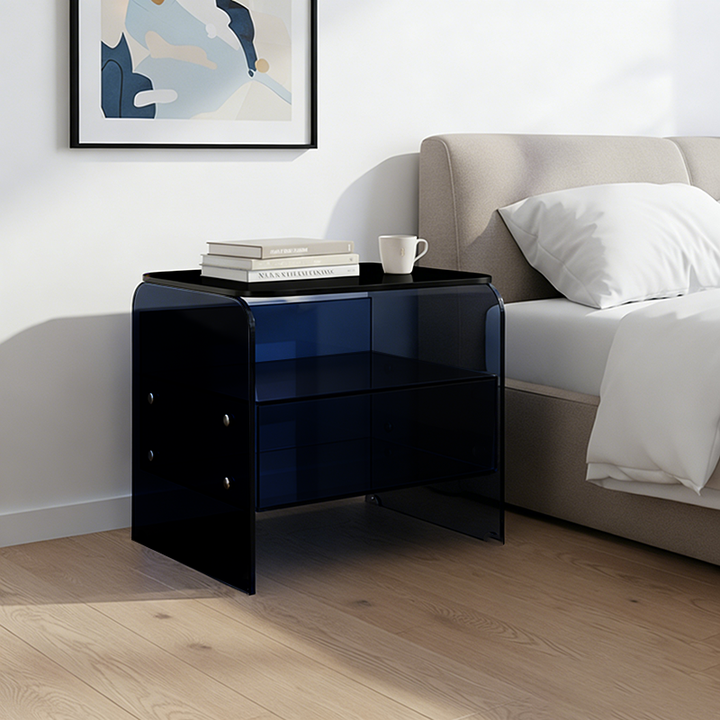 Maximize Storage Industrial Nightstand - Scratch-Resistant Tempered Glass Bedside Table 1-Drawer For Bedroom &amp; Living Room