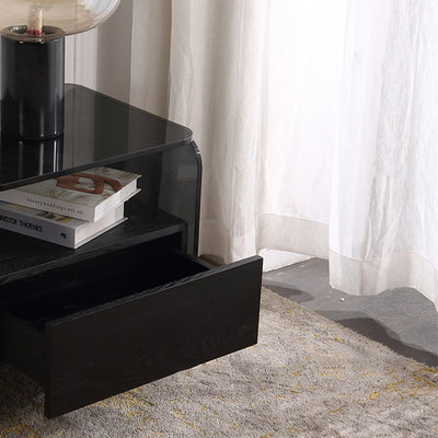 Maximize Storage Industrial Nightstand - Scratch-Resistant Tempered Glass Bedside Table 1-Drawer For Bedroom & Living Room