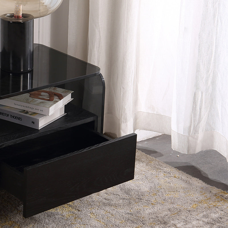 Maximize Storage Industrial Nightstand - Scratch-Resistant Tempered Glass Bedside Table 1-Drawer For Bedroom & Living Room