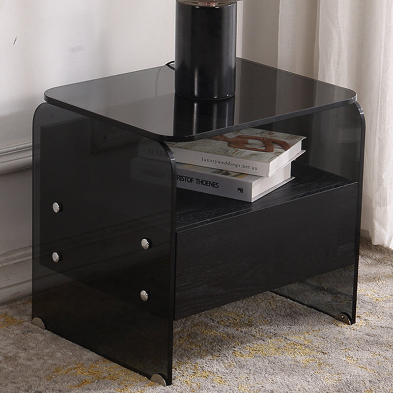 Maximize Storage Industrial Nightstand - Scratch-Resistant Tempered Glass Bedside Table 1-Drawer For Bedroom & Living Room