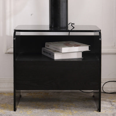 Maximize Storage Industrial Nightstand - Scratch-Resistant Tempered Glass Bedside Table 1-Drawer For Bedroom & Living Room