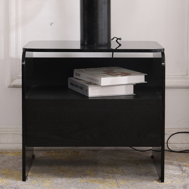Maximize Storage Industrial Nightstand - Scratch-Resistant Tempered Glass Bedside Table 1-Drawer For Bedroom & Living Room