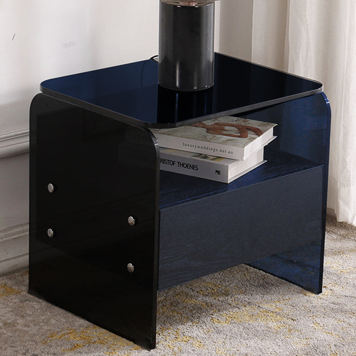 Table de chevet industrielle Maximize Storage - Table d'appoint en verre trempé résistant aux rayures avec 1 tiroir pour chambre à coucher et salon 