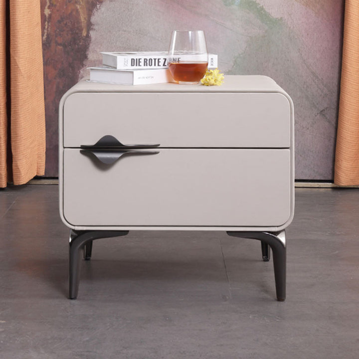 Table de chevet au rangement élégant et à l'esthétique raffinée - Table de chevet rectangulaire moderne minimaliste avec surface en cuir PVC souple, 2 tiroirs, pour chambre à coucher 