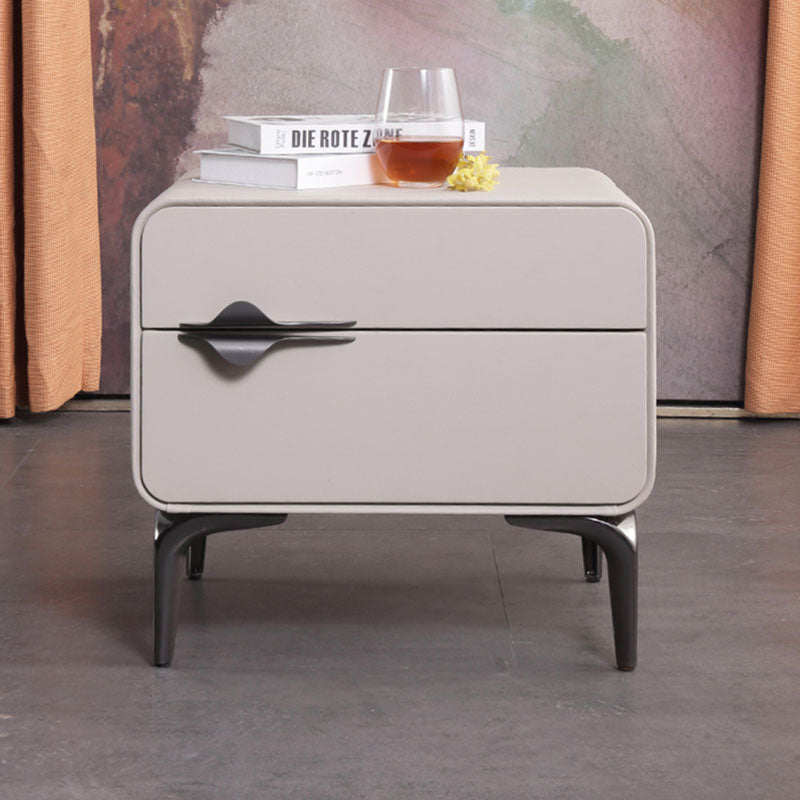 Sleek Storage & Refined Aesthetics Nightstand - Modern Minimalist Rectangular Soft PVC Leather Surface Bedside Table 2-Drawer For Bedroom