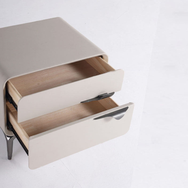 Sleek Storage & Refined Aesthetics Nightstand - Modern Minimalist Rectangular Soft PVC Leather Surface Bedside Table 2-Drawer For Bedroom