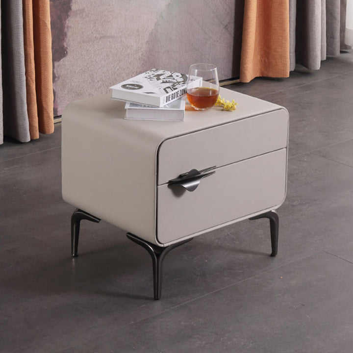 Table de chevet au rangement élégant et à l'esthétique raffinée - Table de chevet rectangulaire moderne minimaliste avec surface en cuir PVC souple, 2 tiroirs, pour chambre à coucher 