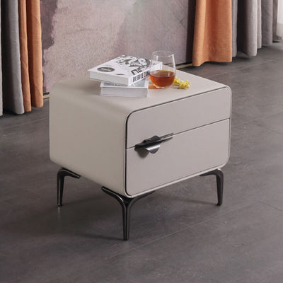 Sleek Storage & Refined Aesthetics Nightstand - Modern Minimalist Rectangular Soft PVC Leather Surface Bedside Table 2-Drawer For Bedroom