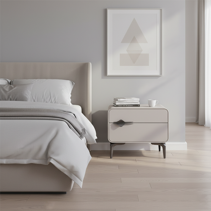 Table de chevet au rangement élégant et à l'esthétique raffinée - Table de chevet rectangulaire moderne minimaliste avec surface en cuir PVC souple, 2 tiroirs, pour chambre à coucher 