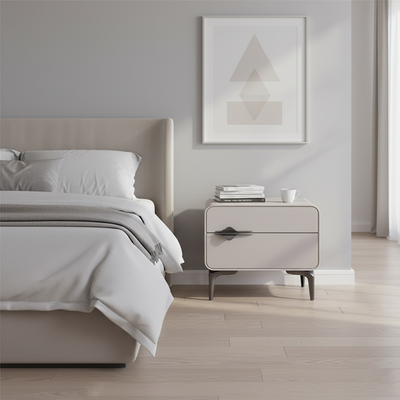 Sleek Storage & Refined Aesthetics Nightstand - Modern Minimalist Rectangular Soft PVC Leather Surface Bedside Table 2-Drawer For Bedroom