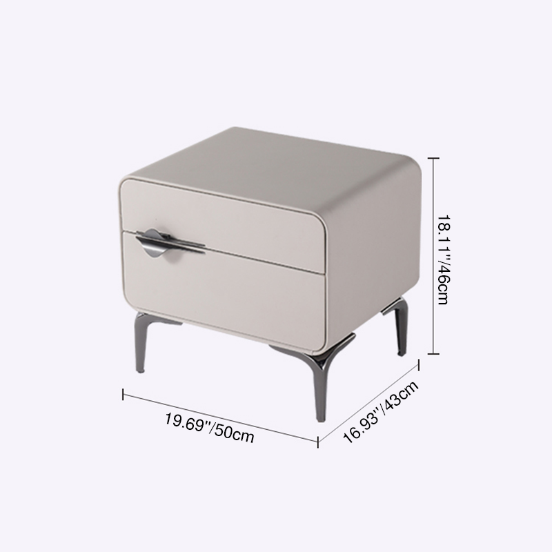 Sleek Storage & Refined Aesthetics Nightstand - Modern Minimalist Rectangular Soft PVC Leather Surface Bedside Table 2-Drawer For Bedroom