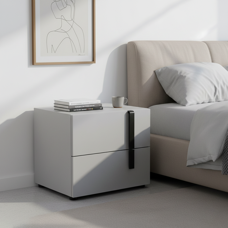 Contemporary Nordic Nightstand - Soft-Touch Storage & Natural Eco-Friendly Charm Bedside Table 2-Drawer For Bedroom & Living Room