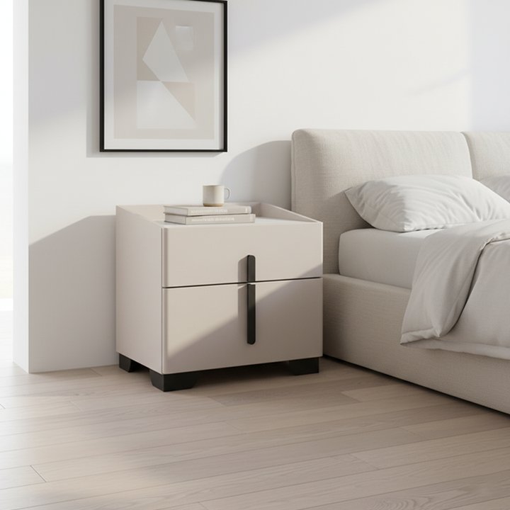 Table de chevet élégante au luxe discret - polyvalence intemporelle et détails humanisés bien pensés, table de nuit à 2 tiroirs pour chambre et salon 