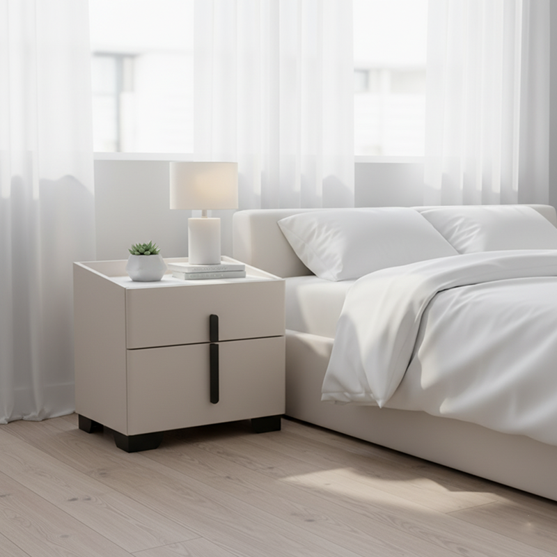 Table de chevet élégante au luxe discret - polyvalence intemporelle et détails humanisés bien pensés, table de nuit à 2 tiroirs pour chambre et salon 