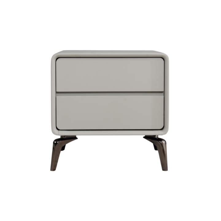 Modern Minimalist Design Nightstand - Refined Rounded Corners &amp; Luxe Faux PVC Leather Charm Bedside Table 2-Drawer For Bedroom