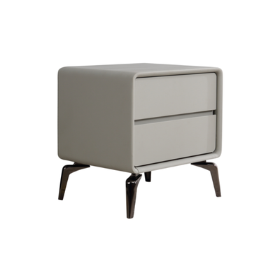 Modern Minimalist Design Nightstand - Refined Rounded Corners & Luxe Faux PVC Leather Charm Bedside Table 2-Drawer For Bedroom