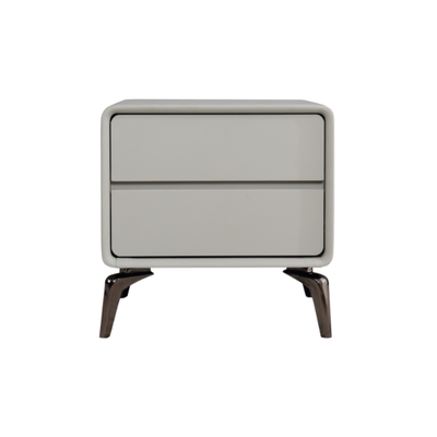 Modern Minimalist Design Nightstand - Refined Rounded Corners & Luxe Faux PVC Leather Charm Bedside Table 2-Drawer For Bedroom