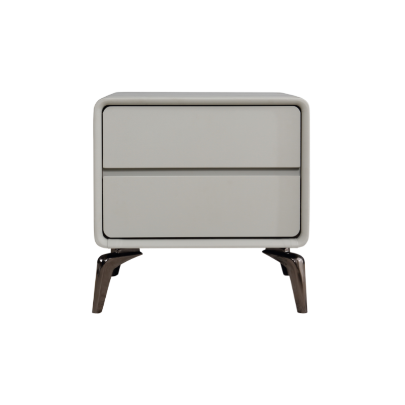 Modern Minimalist Design Nightstand - Refined Rounded Corners & Luxe Faux PVC Leather Charm Bedside Table 2-Drawer For Bedroom