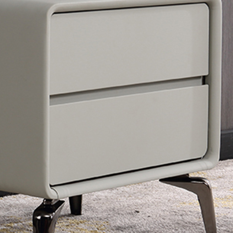 Modern Minimalist Design Nightstand - Refined Rounded Corners &amp; Luxe Faux PVC Leather Charm Bedside Table 2-Drawer For Bedroom