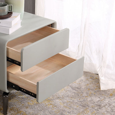 Modern Minimalist Design Nightstand - Refined Rounded Corners & Luxe Faux PVC Leather Charm Bedside Table 2-Drawer For Bedroom