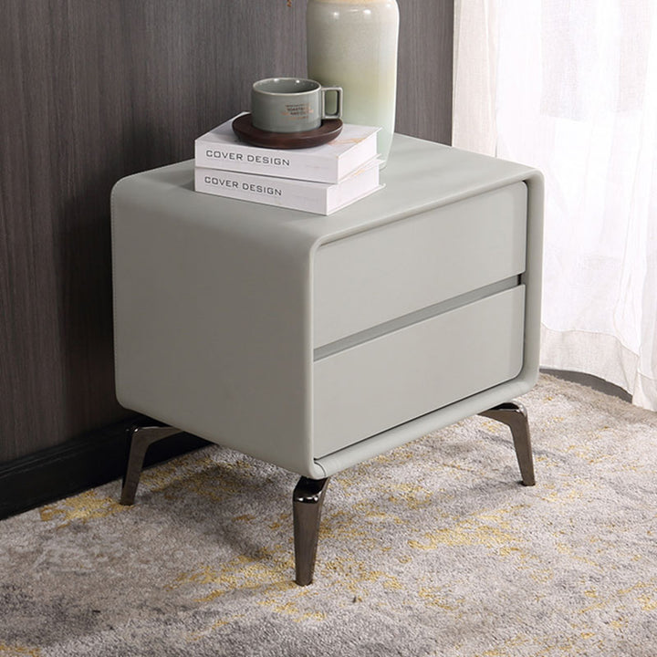 Table de chevet au design moderne minimaliste - angles arrondis raffinés et charme luxueux du similicuir PVC, table de nuit à 2 tiroirs pour chambre 