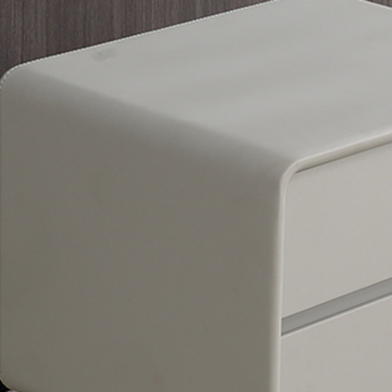 Modern Minimalist Design Nightstand - Refined Rounded Corners &amp; Luxe Faux PVC Leather Charm Bedside Table 2-Drawer For Bedroom