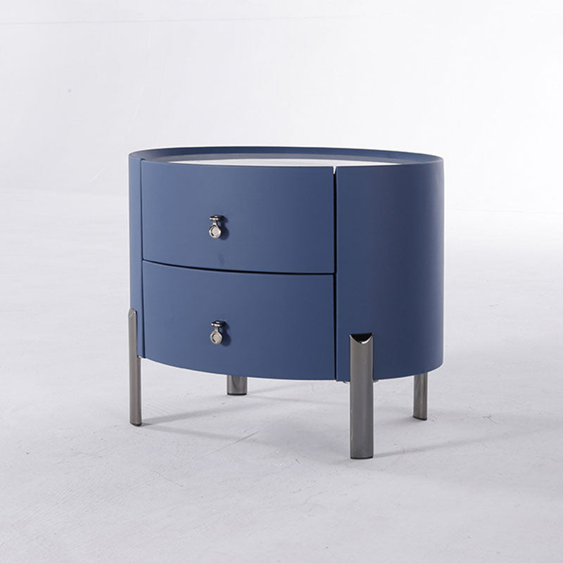Scandinavian-Style Elliptical Cylinder Nightstand - Scratch-Resistant Top &amp; Faux Leather Upholstery Bedside Table 2-Drawer For Bedroom