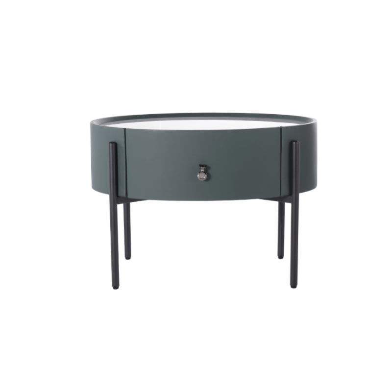 Durable Sintered Stone Top & Faux Leather Nightstand - Scandinavian Design Style Ellipse Bedside Table 1-Drawer For Bedroom