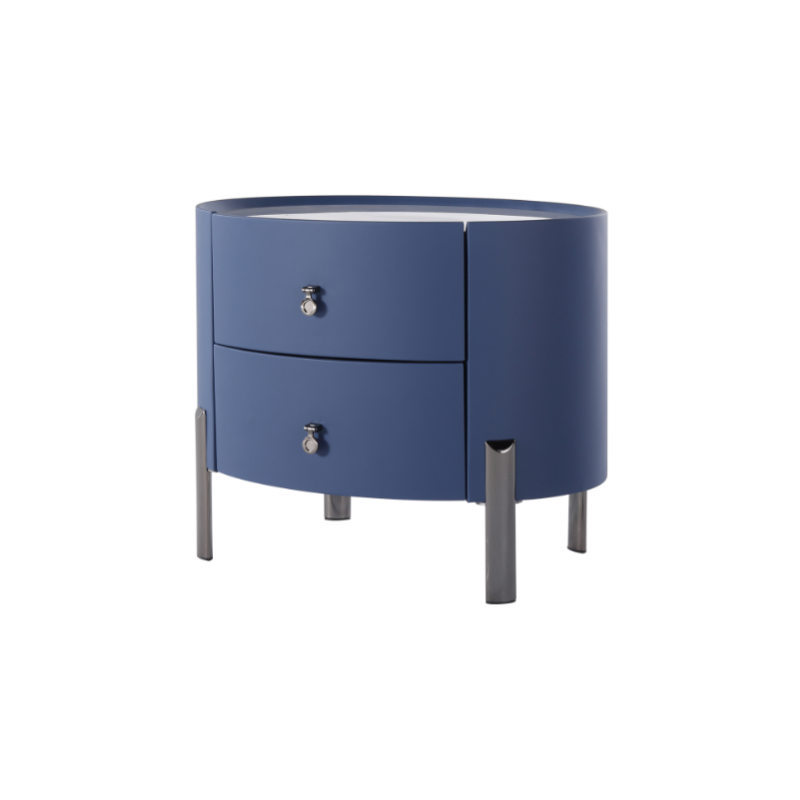 Scandinavian-Style Elliptical Cylinder Nightstand - Scratch-Resistant Top & Faux Leather Upholstery Bedside Table 2-Drawer For Bedroom